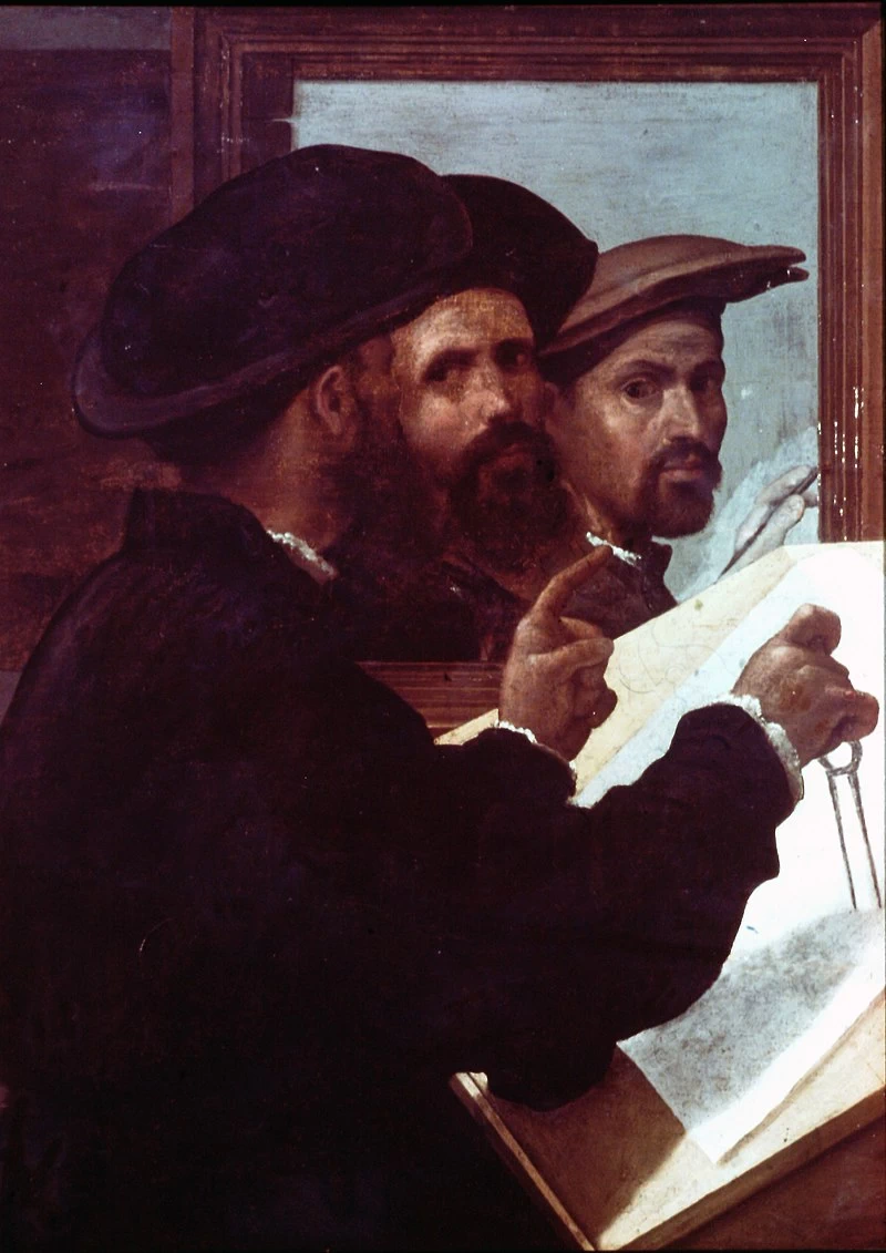 Giovanni Paggi - Ritratto di un architetto con un autoritratto dell'artista riflesso nello specchio, Martin von Wagner Museum